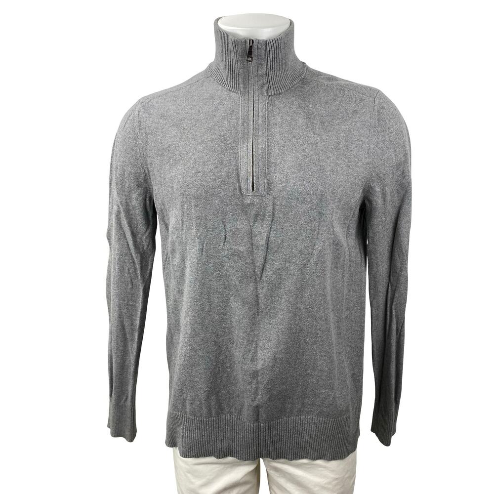 Banana Republic Men's Gray 100% Wool 1/4 Zip Knit Turtleneck Sweater Top Size L